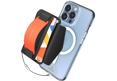 Sinjimoru for 3 in 1 MagSafe Wallet 2600g Magnetic Strength Phone Grip with Stretchy Fabric Secure Flap AntiDrop Tag Holder for iPhone 16 15 14 13 12 MBGRIP Clementine - Image 1