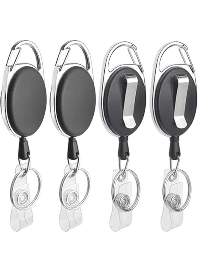 4PCS ID Card Holder With Clip, Retractable and Transparent, 70 Cm Drawstring for Credit Card, Driver's License, Keychain