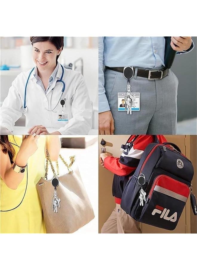 4PCS ID Card Holder With Clip, Retractable and Transparent, 70 Cm Drawstring for Credit Card, Driver's License, Keychain