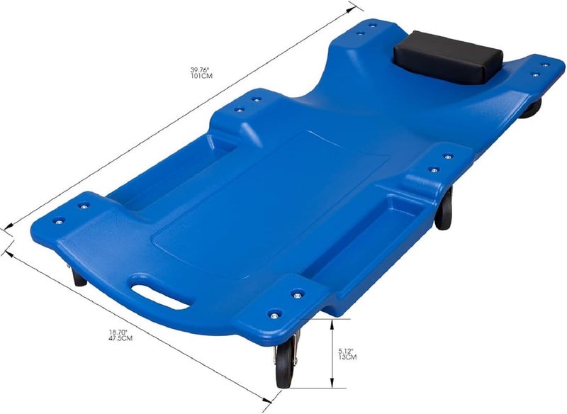 BIG RED ATRP6240UR Blow Molded Plastic Rolling Garage/Shop Creeper - 40" Mechanic Cart with Padded Headrest and 6 Casters, Blue - Image 2