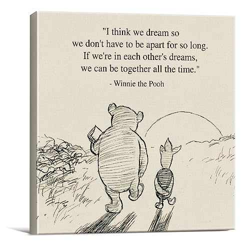 Dolimifa Classic Winnie the Pooh Quote Wall Art Decor Retro We Can Be Together All the Time Sayings Canvas Painting Pictures Framed Print Sign Artwork Ready to Hang 8x8 Inches - Image 1