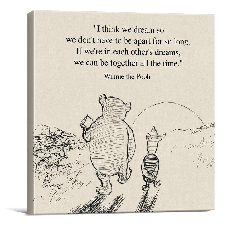 Dolimifa Classic Winnie the Pooh Quote Wall Art Decor Retro We Can Be Together All the Time Sayings Canvas Painting Pictures Framed Print Sign Artwork Ready to Hang 8x8 Inches - Image 2