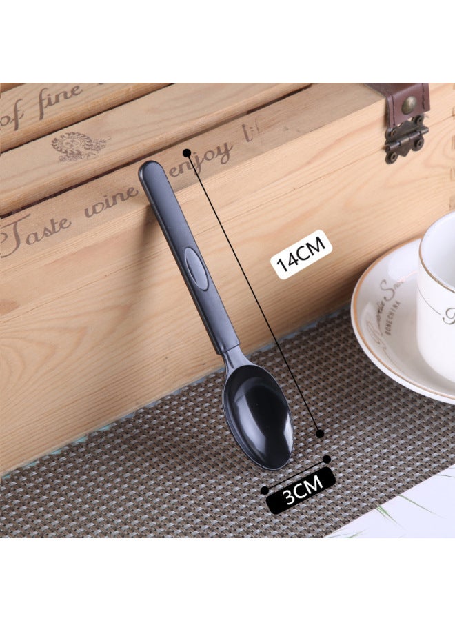 Disposable Spoon Independent Packaging Plastic Ice Cream Cake Fork Spoon Ice Powder Dessert Take-out Packaging A Batch-Color:Bulk Black 14CM Spoon/100 Pieces