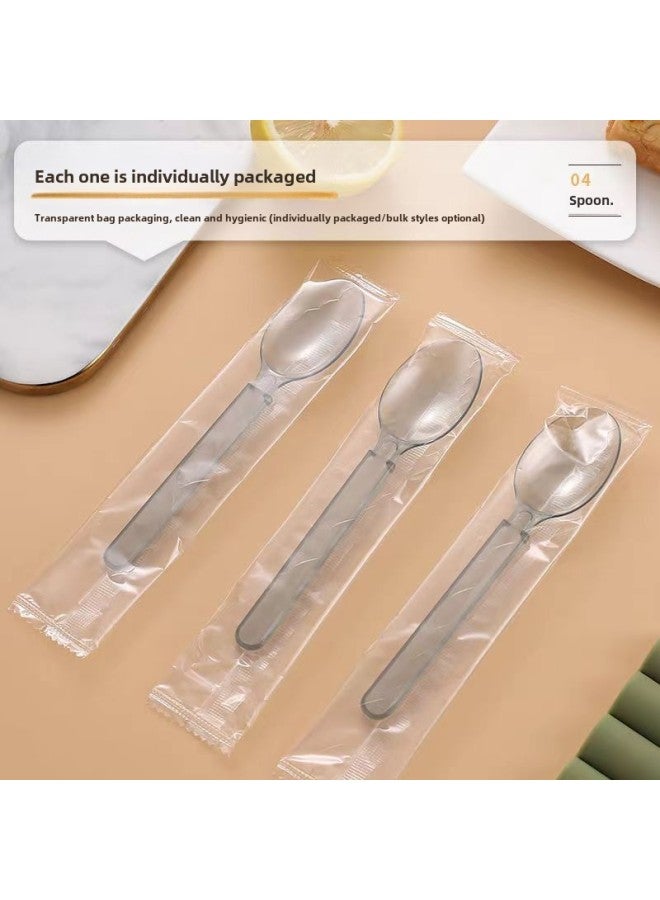 Disposable Spoon Independent Packaging Plastic Ice Cream Cake Fork Spoon Ice Powder Dessert Take-out Packaging A Batch-Color:Bulk Black 14CM Spoon/100 Pieces