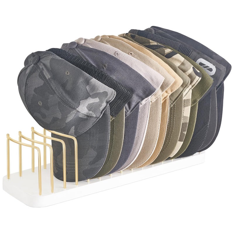 Mkono Hat Organizer for Baseball Caps, Hat Holder for 15 Baseball Caps, Tabletop Hat Rack Stand Storage Display Cap Organizer for Desk Closet Shelf Dresser (White, Medium) - Image 1