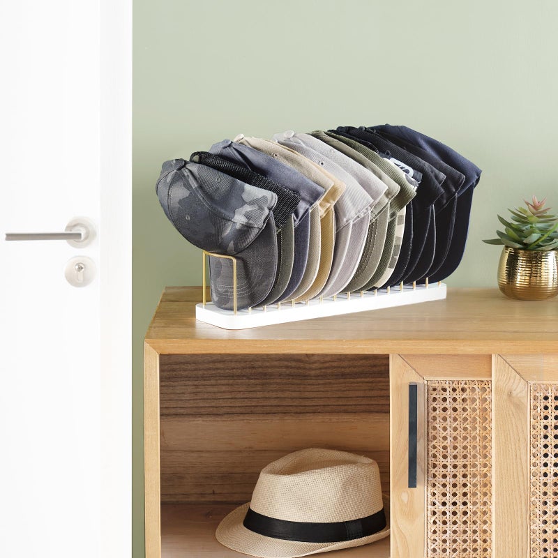 Mkono Hat Organizer for Baseball Caps, Hat Holder for 15 Baseball Caps, Tabletop Hat Rack Stand Storage Display Cap Organizer for Desk Closet Shelf Dresser (White, Medium) - Image 2