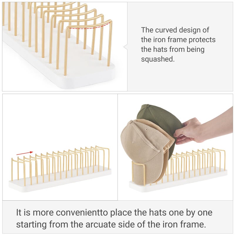 Mkono Hat Organizer for Baseball Caps, Hat Holder for 15 Baseball Caps, Tabletop Hat Rack Stand Storage Display Cap Organizer for Desk Closet Shelf Dresser (White, Medium) - Image 3