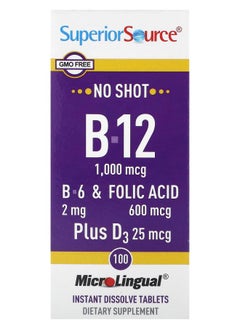 Superior Source B-12 B-6 & Folic Acid Plus D3 100 MicroLingual Instant Dissolve Tablets 
