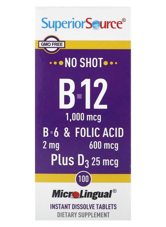 Superior Source B-12 B-6 & Folic Acid Plus D3 100 MicroLingual Instant Dissolve Tablets 