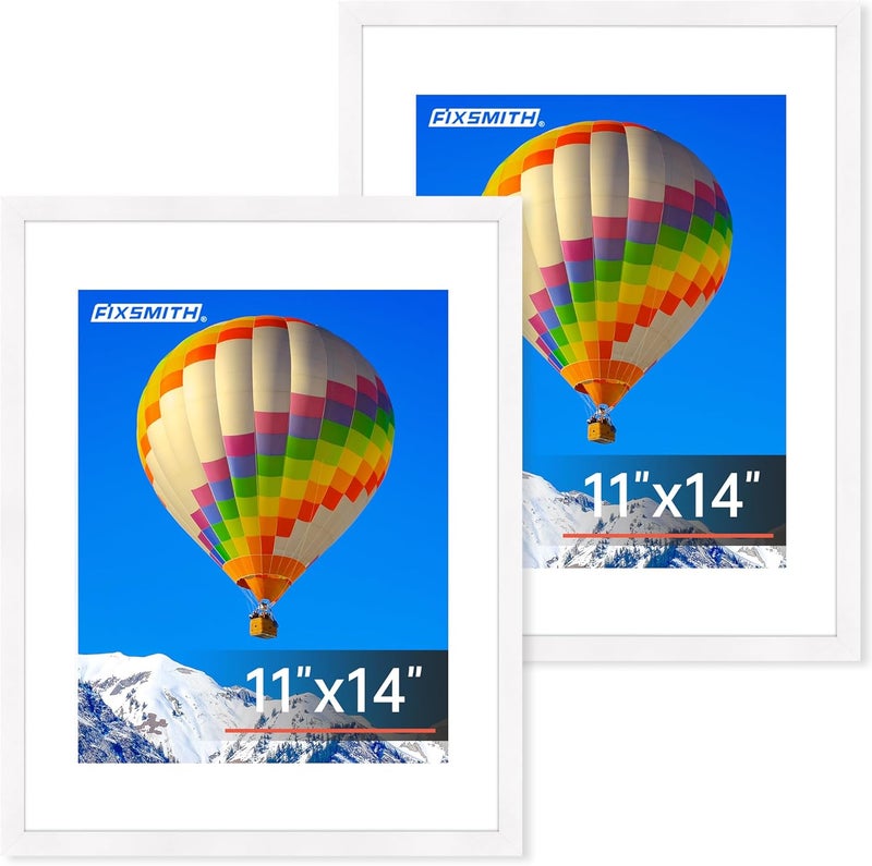 FIXSMITH 11x14 Picture Frame, White Photo Frame with HD Plexiglass, Display Pictures 8x10 with Mat or 11x14 Without Mat, Picture Frames Collage for Wall Display, 2 Pack - Image 1