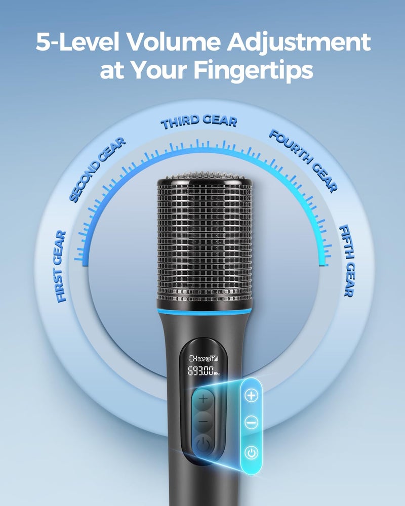 LUVUMVLT Wireless Microphones, 5-level Volume Adjustment, Dual Handheld Dynamic Mic with Dynamic Ambient Lighting,Ultra-Stable Rechargeable Receiver,40H Duration, 200ft Range,Karaoke Microphone for Singing - Image 3