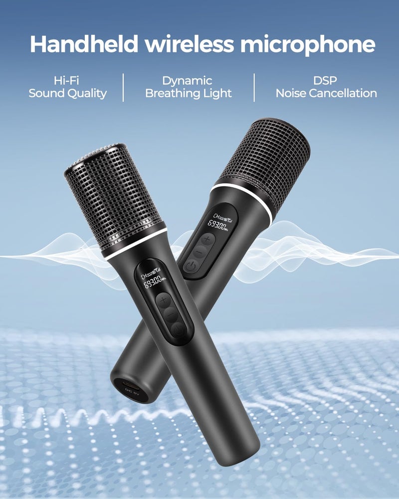 LUVUMVLT Wireless Microphones, 5-level Volume Adjustment, Dual Handheld Dynamic Mic with Dynamic Ambient Lighting,Ultra-Stable Rechargeable Receiver,40H Duration, 200ft Range,Karaoke Microphone for Singing - Image 2