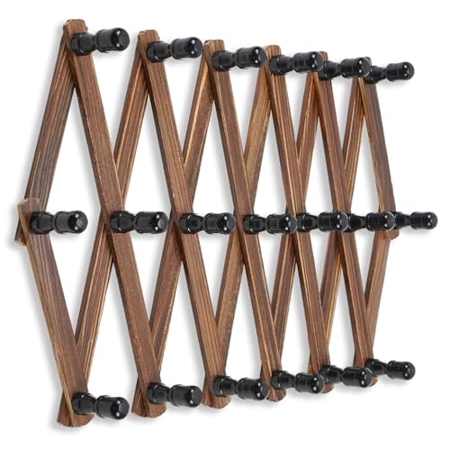 WGFKVAS Expandable Coat Rack, Accordion Wall Hangers, 19 Hooks Wooden Hat Rack Wall Mounted, Hat Hooks for Keys, Coffee Mug, Coats - Image 1