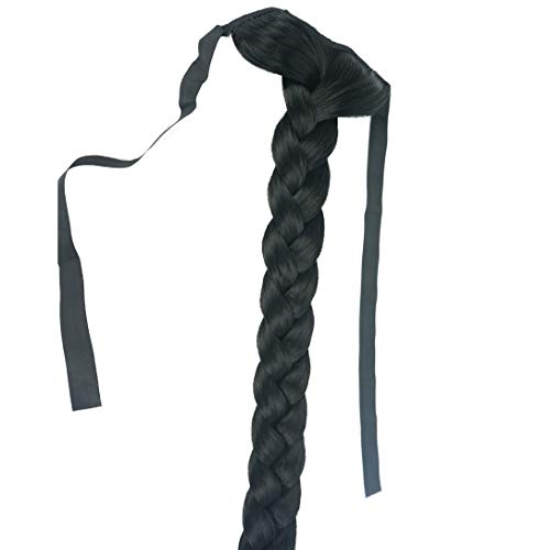 Lydell 24" Long Fishtail Braid Wrap Around Ponytail Extension Synthetic Hairpiece #1 Black - Image 3
