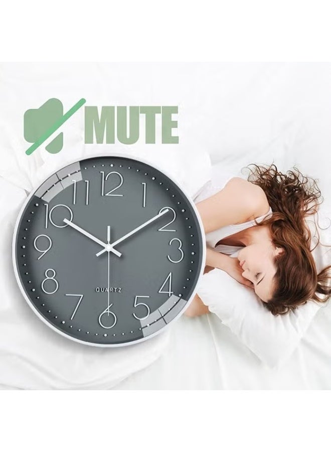 EETU Wall Clock,12-inch Modern Round Simple Wall Clock,Silent Non Ticking Decor Quartz Clock,Battery Operated,Easy To Read,Silent Wall Clock For Bedroom/Living Room/Kitchen/Office/School/Home,Grey - Image 3