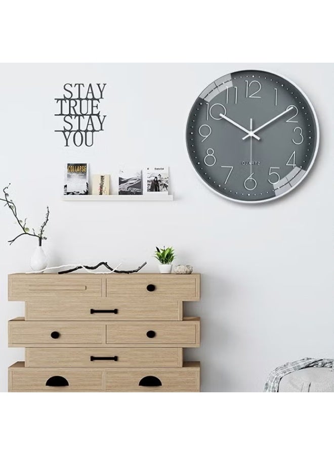 EETU Wall Clock,12-inch Modern Round Simple Wall Clock,Silent Non Ticking Decor Quartz Clock,Battery Operated,Easy To Read,Silent Wall Clock For Bedroom/Living Room/Kitchen/Office/School/Home,Grey - Image 2