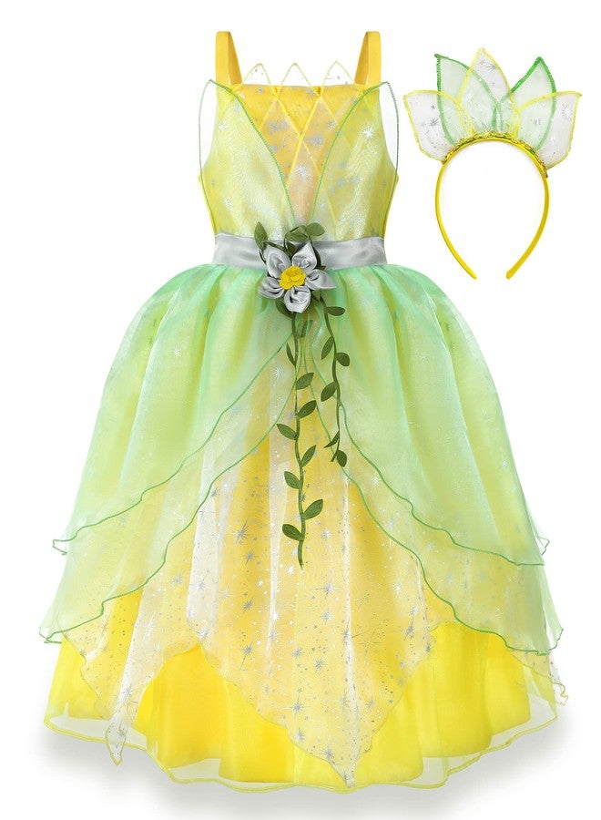 Axaxa Tiana Costume for Girls Tiana Dress with Headband Birthday Halloween Fancy Party Dress 10-11T - Image 1