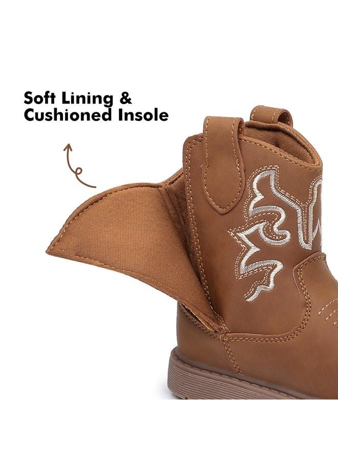 Ahannie أحذية رعاة البقر للأطفال الصغار للأولاد والبنات - أحذية غربية ذات مقدمة دائرية مع إغلاق بخطاف وحلقة للأعمار من 9 أشهر إلى 4 سنوات، بني، 4 أطفال صغار - Image 5