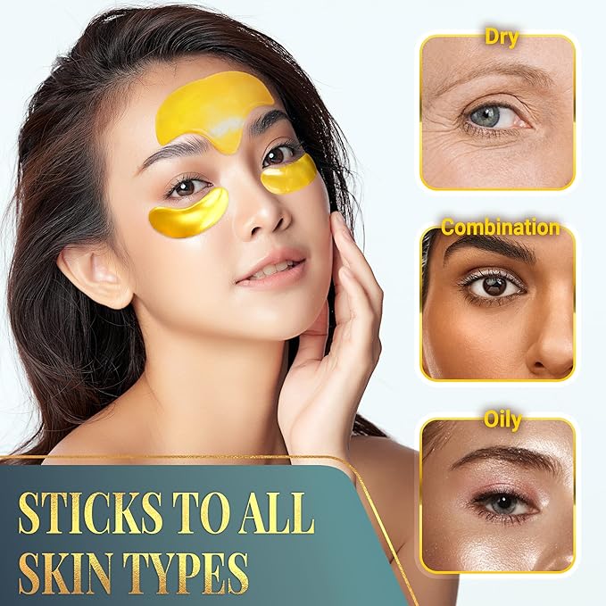 Matykos 24K Gold Under Eye and Forehead Patches 26 PCS Collagen and Hyaluronic Acid Pads that Helps Reducing Under Eye Puffiness Wrinkles and Dark Circles NO Artificial Fragrance or Alcohol - Image 3