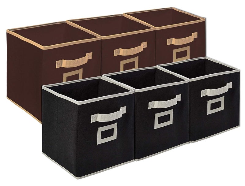 Kuber Industries Non Woven Fabric 6 Pieces Foldable Small Size Storage Cube Toy, Books, Shoes Storage Box with Handle, Extra Small (Brown & Black)-KUBMART1898 - Image 1