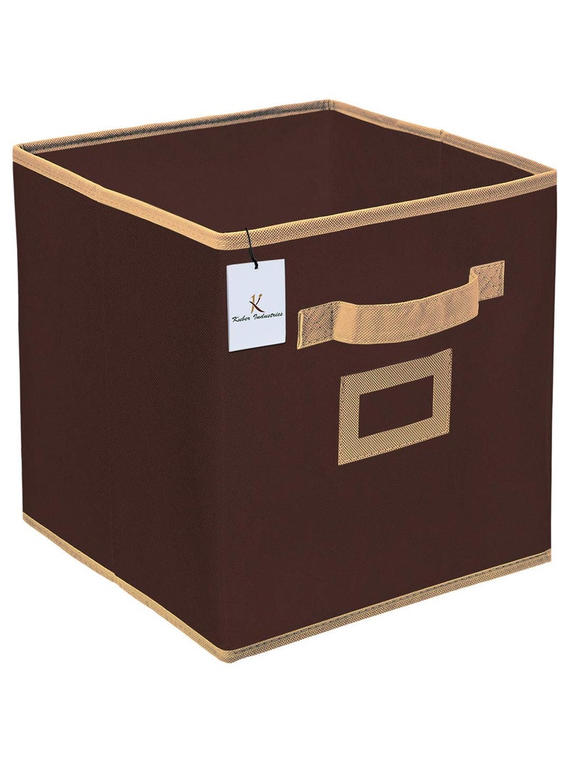 Kuber Industries Non Woven Fabric 6 Pieces Foldable Small Size Storage Cube Toy, Books, Shoes Storage Box with Handle, Extra Small (Brown & Black)-KUBMART1898 - Image 3