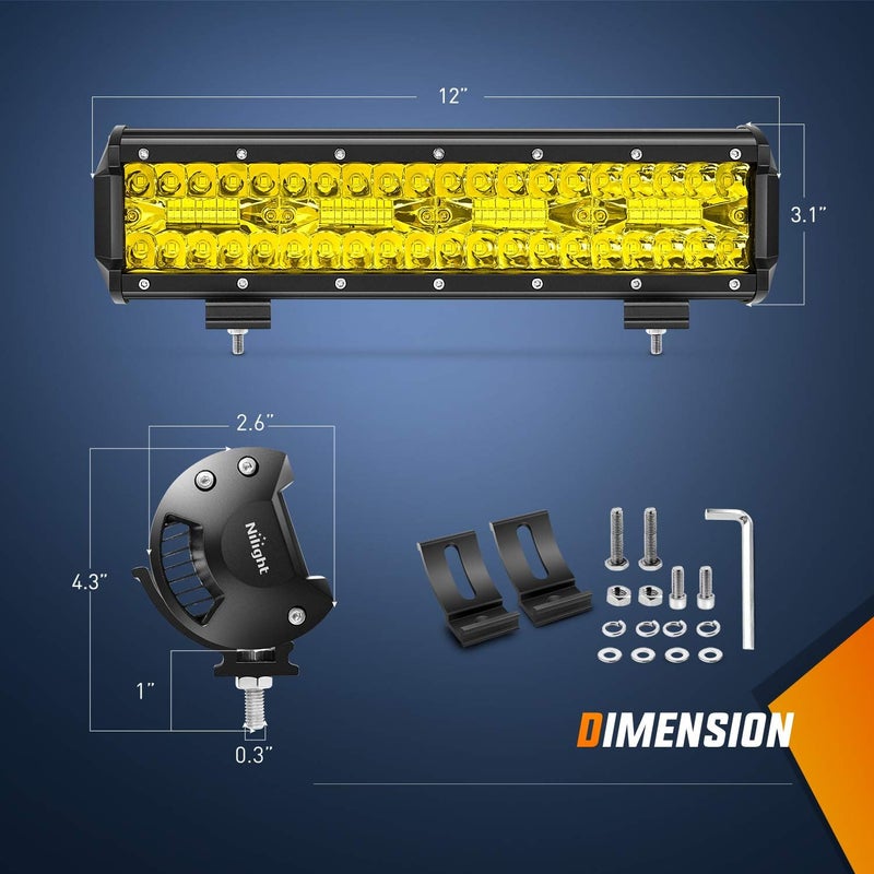 Nilight - 18033C-A 12 Inch 240W Amber Lights Triple Row Spot & Flood Combo 30000LM Bar Driving Boat Led Off Road Lights for Trucks, 2 Years Warranty - Image 2