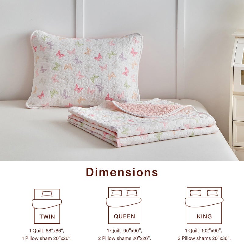 Joyreap Twin Size Quilt Set for Girls, Colorful Butterflies Pink Design, 2pcs Soft n Cozy Microfiber Quilt, Bedspread Bed Cover for All Season- 68x88 inches - Image 5