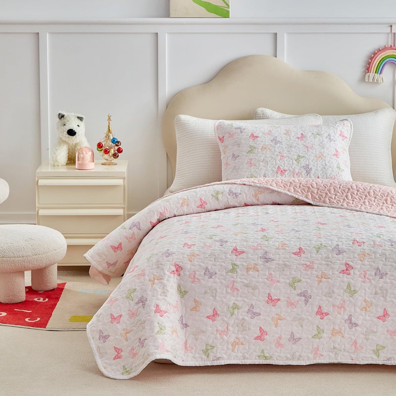 Joyreap Twin Size Quilt Set for Girls, Colorful Butterflies Pink Design, 2pcs Soft n Cozy Microfiber Quilt, Bedspread Bed Cover for All Season- 68x88 inches - Image 3