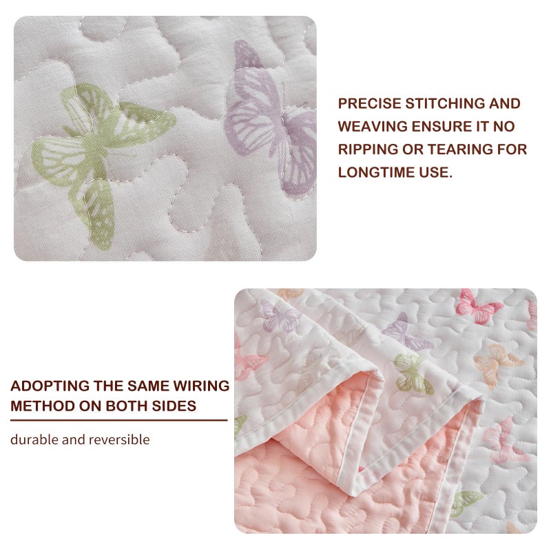 Joyreap Twin Size Quilt Set for Girls, Colorful Butterflies Pink Design, 2pcs Soft n Cozy Microfiber Quilt, Bedspread Bed Cover for All Season- 68x88 inches - Image 4