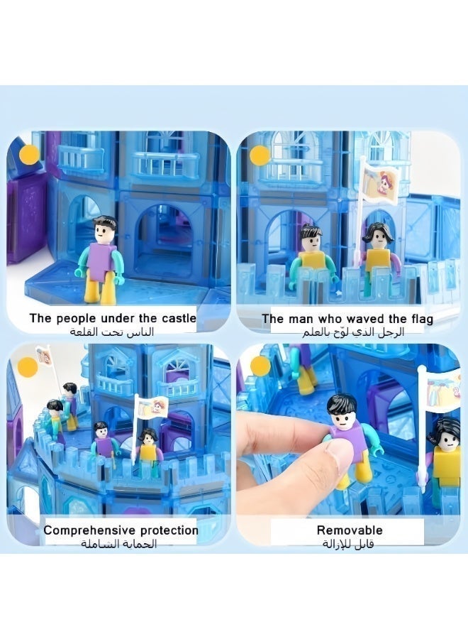 السيد باندا مكعبات مغناطيسية, 128 قطعة قطع مغناطيس للبناء, سطح ألماسي ألعاب مغناطيس, قطع تركيب للأطفال تعليمية STEM, نمط قلعة الثلج للعب التخيلي, هدايا عيد ميلاد للبنات, هدايا رمضان, هدايا العيد (أزرق جليدي وأبيض) - Image 3