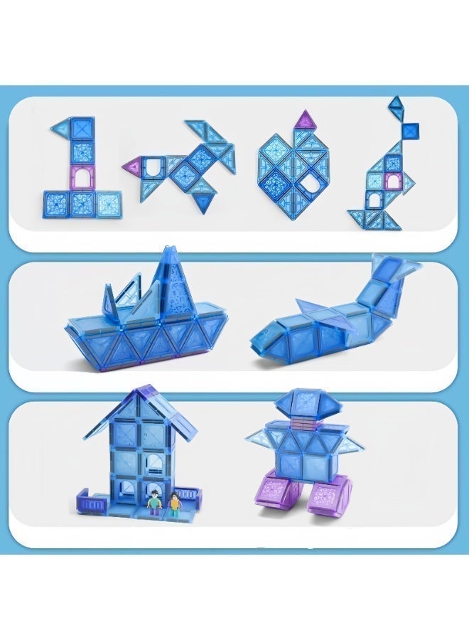 السيد باندا مكعبات مغناطيسية, 128 قطعة قطع مغناطيس للبناء, سطح ألماسي ألعاب مغناطيس, قطع تركيب للأطفال تعليمية STEM, نمط قلعة الثلج للعب التخيلي, هدايا عيد ميلاد للبنات, هدايا رمضان, هدايا العيد (أزرق جليدي وأبيض) - Image 4