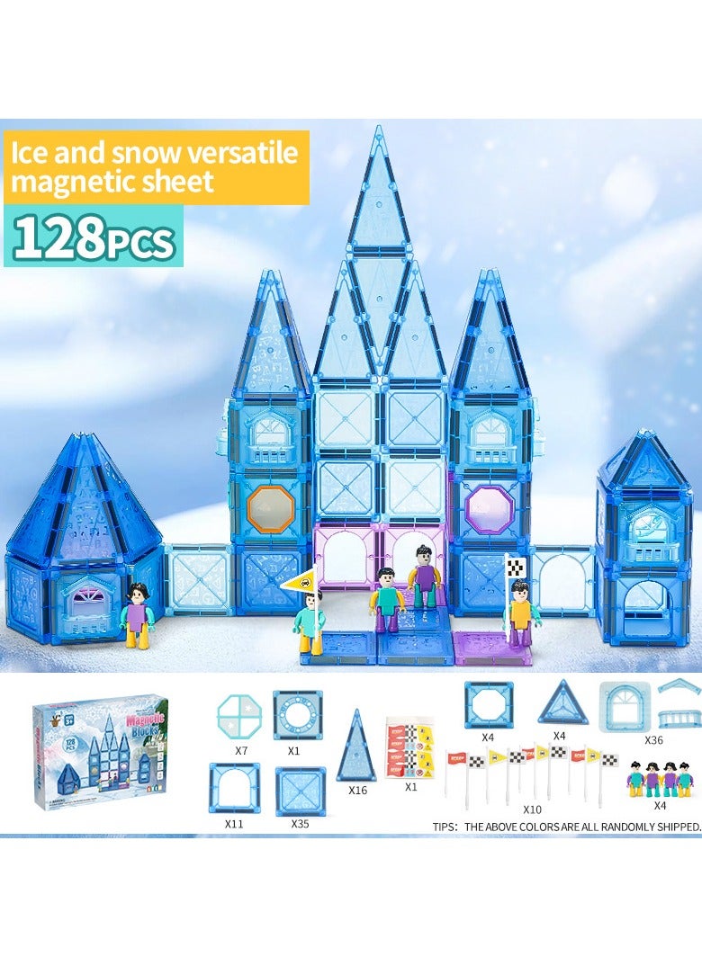 السيد باندا مكعبات مغناطيسية, 128 قطعة قطع مغناطيس للبناء, سطح ألماسي ألعاب مغناطيس, قطع تركيب للأطفال تعليمية STEM, نمط قلعة الثلج للعب التخيلي, هدايا عيد ميلاد للبنات, هدايا رمضان, هدايا العيد (أزرق جليدي وأبيض) - Image 5