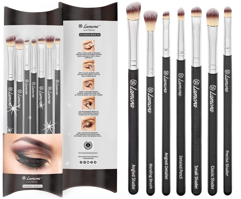 Lamora Eye Makeup Brushes Eyeshadow Brush Set - 7pcs Soft Synthetic Brush Kit - For Blending Eyeshadow, Eyeliner, Crease, Eyebrow - Long Lasting, Apply Better, Flawless Look Makeup - Image 1