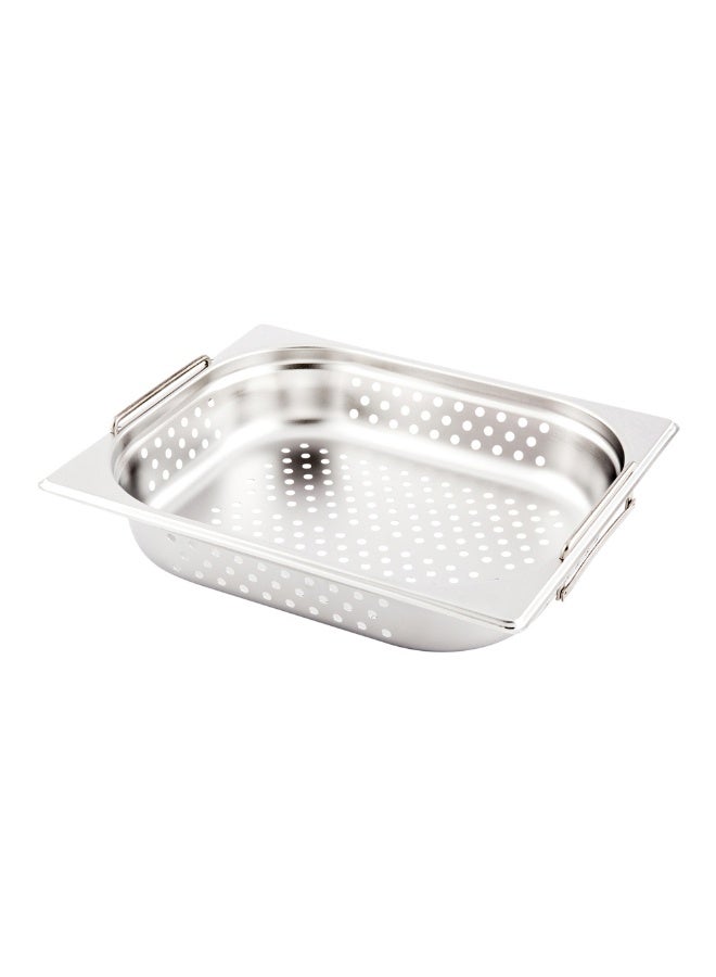Restaurantware Half Size Perforated Steam Table Pan - 2.5" Deep - Collapsible Handles - Anti Jam - Commercial Grade Stainless Steel - 1ct Box - Met Lux - Image 1