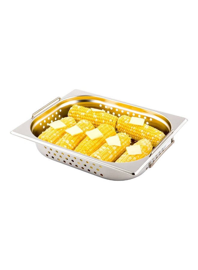 Restaurantware Half Size Perforated Steam Table Pan - 2.5" Deep - Collapsible Handles - Anti Jam - Commercial Grade Stainless Steel - 1ct Box - Met Lux - Image 2