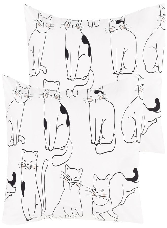 J-pinno White Kitty Cats Cute Cartoon 2 Pcs Standard Pillowcase 100% Natural Cotton 20" X 30" for Kids Toddler Boys Girls Bedding Decoration (35)