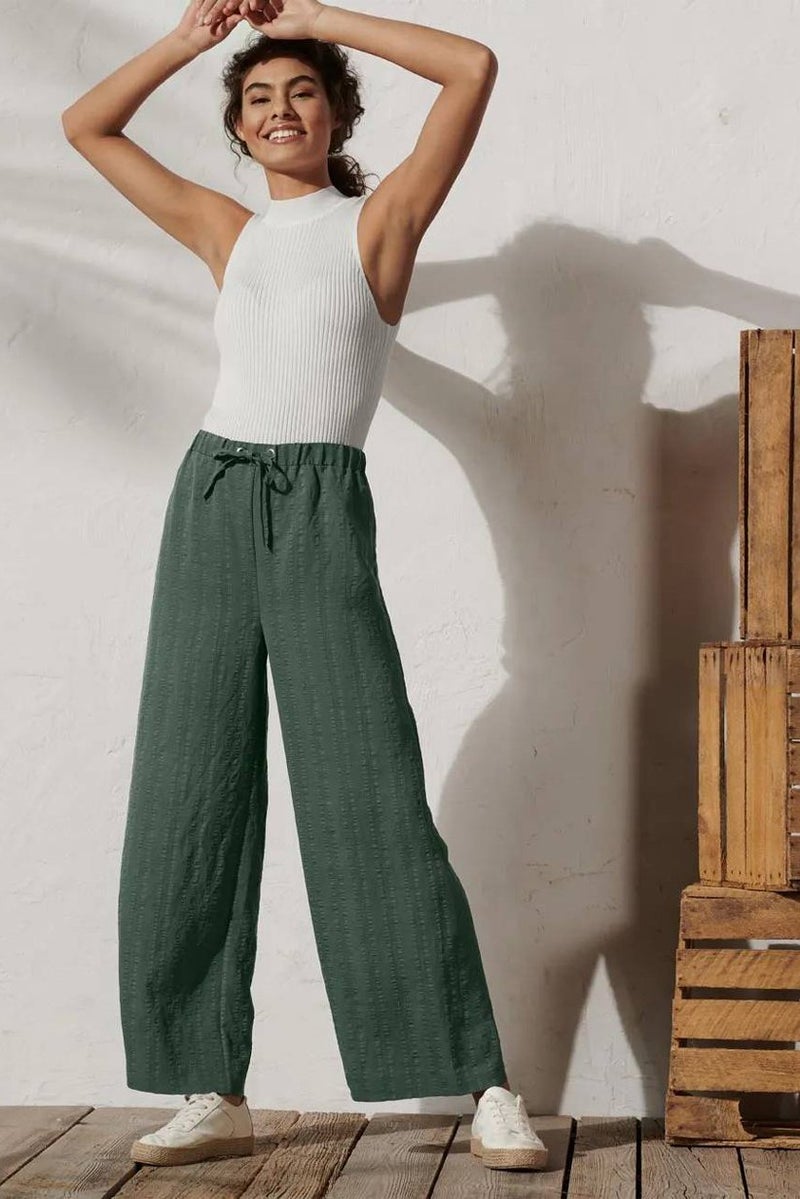 Tchibo Women Regular Fit Drawstring Palazzo Pants, Green - Image 1