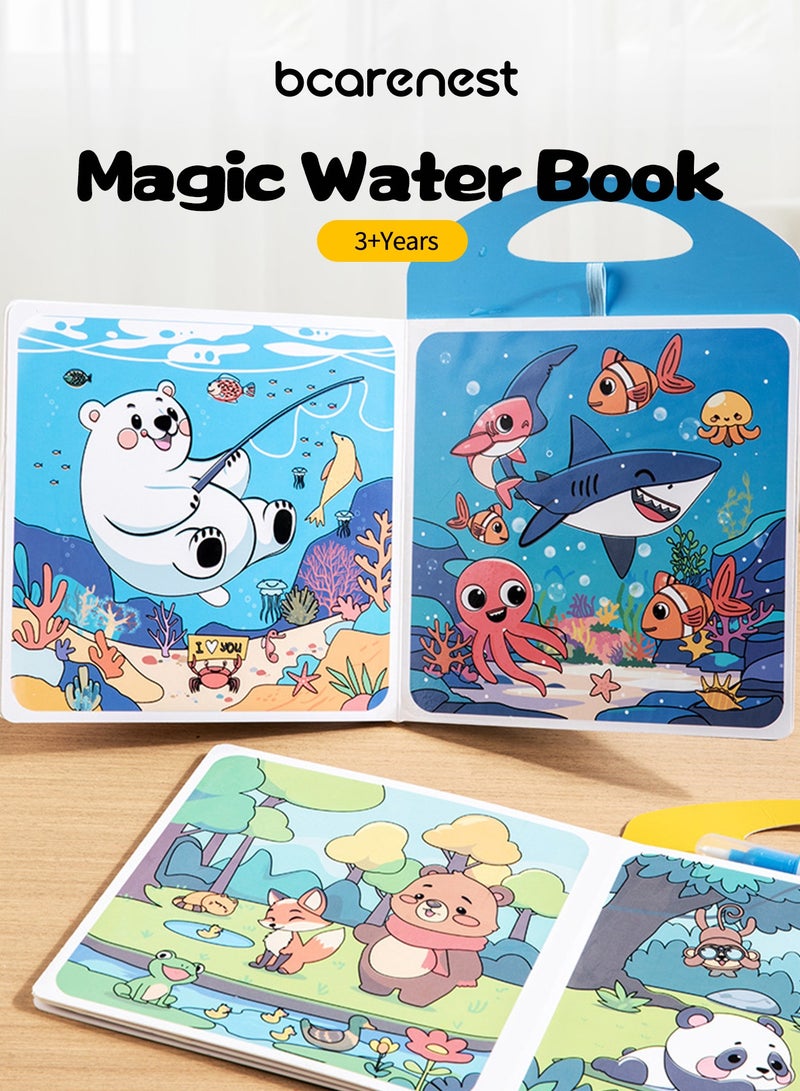 بكارنست كتاب رسم سحري قابل لإعادة الاستخدام مع ألعاب مطابقة الملصقات الكرتونية، كتاب تعليمي مزود بقلم مائي للأطفال فوق سن 3 سنوات - Image 2