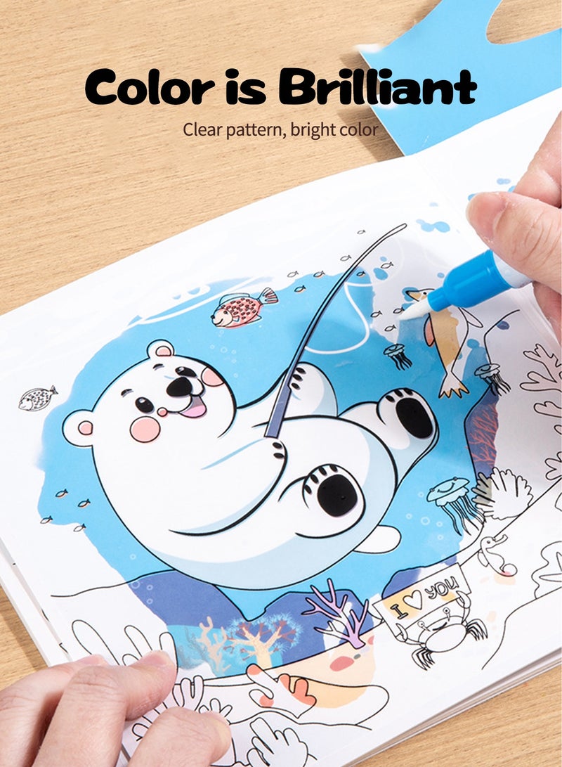بكارنست كتاب رسم سحري قابل لإعادة الاستخدام مع ألعاب مطابقة الملصقات الكرتونية، كتاب تعليمي مزود بقلم مائي للأطفال فوق سن 3 سنوات - Image 5