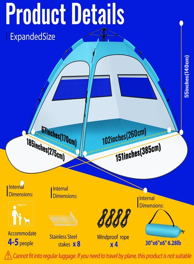Purebox Pop Up Beach Tent Sun Shelter – Easy Set up in 3S Instant, Tents for 4/5 Person Beach Umbrella Sun Shelter Shade, UV 50+ Protection, Wind Resistant, Lightweight Portable Baby Tents Shade for Family - Image 5