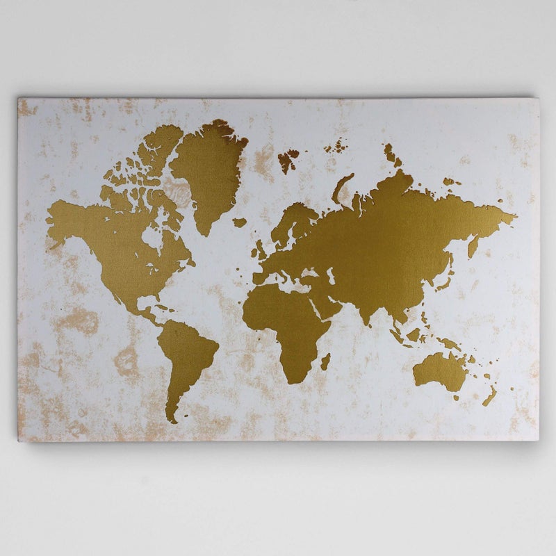 Renditions Gallery Champagne Gold Map Gallery Wrapped Canvas Wall Art 24x32