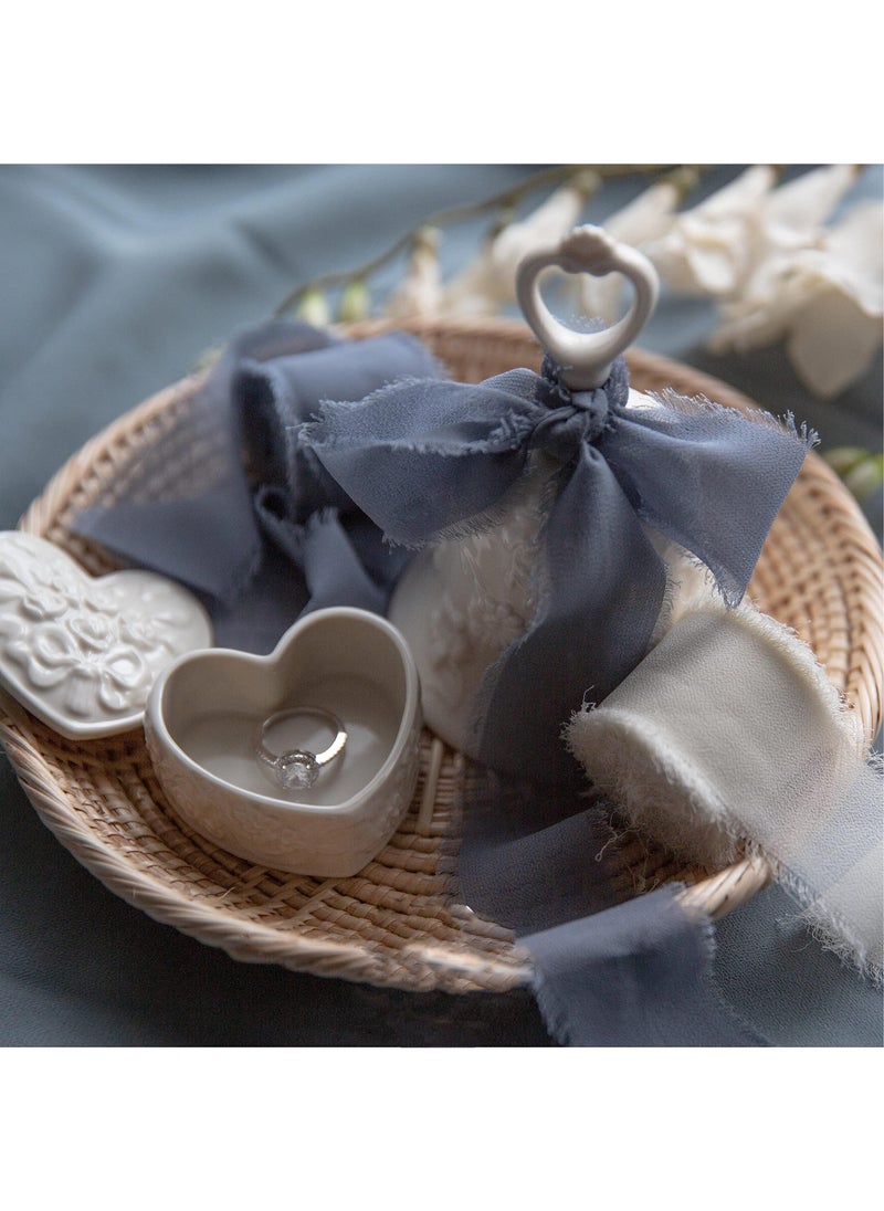 Sweet seven Chiffon Ribbon Fringe Fabric Ribbons Set - 3 Rolls,1.57" Wide x 5.47 Yd -Perfect for Wedding Decor, Gift Wrapping, Bridal Bouquets, and Handmade Crafts Light Blue Sky Blue and Haze Blue  - Image 2