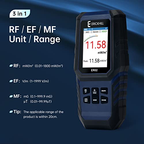 ERICKHILL EMF Meter,3-in-1Rechargeable Digital Electromagnetic Field Radiation Detector for EF RF MF,5G Cell Tower, WiFi Signal Detector, for Home&Office EMF Inspections, and Ghost Hunting - Image 2