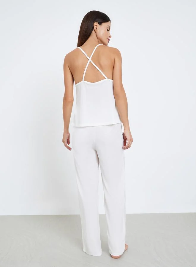 Styli  Side Lace Insert Cami and Pyjama Set for Women | Best Price UAE