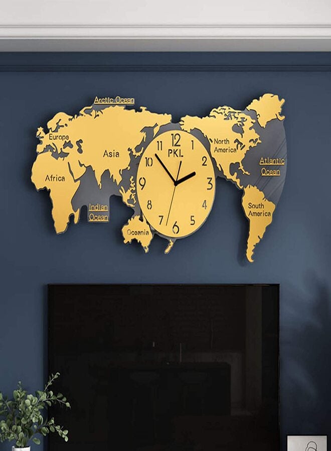BUYCO ساعة حائط كبيرة من الأكريليك بتصميم خريطة العالم ثلاثية الأبعاد لتزيين المنزل باللون الذهبي DIY ذهبي - Image 2