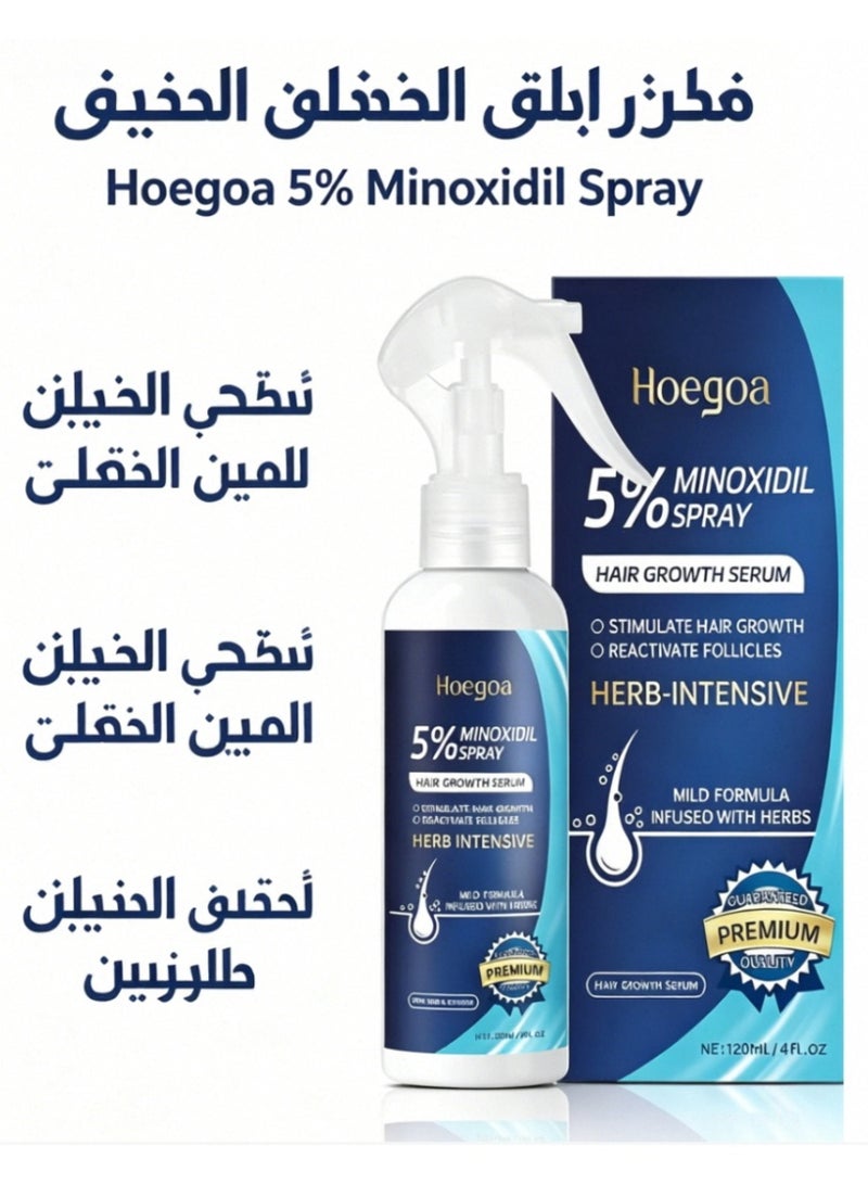 HOEGOA Minoxidil 5% for Men (120 ML), Advanced Minoxidil Spray with Provitamin B5 and Castor Seed Extract, Minoxidil Extract Serum for Hair Loss, Beard Restoration - Image 1