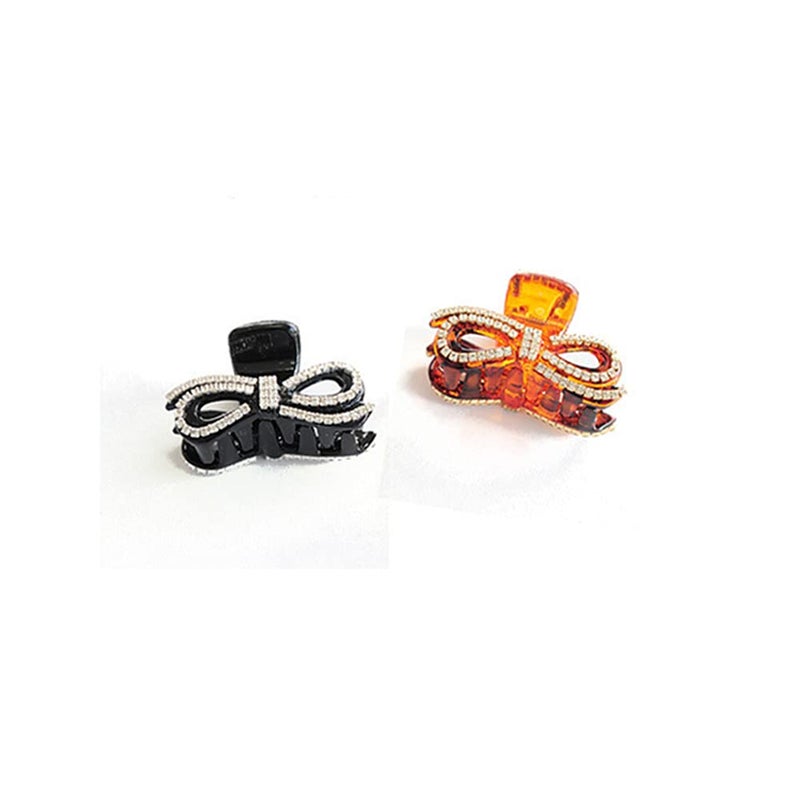 Ruihfas 2Pcs Small Rhinestones Bow Hair Claws Jaw Clips Ponytail Holder for Women Girls 2inch