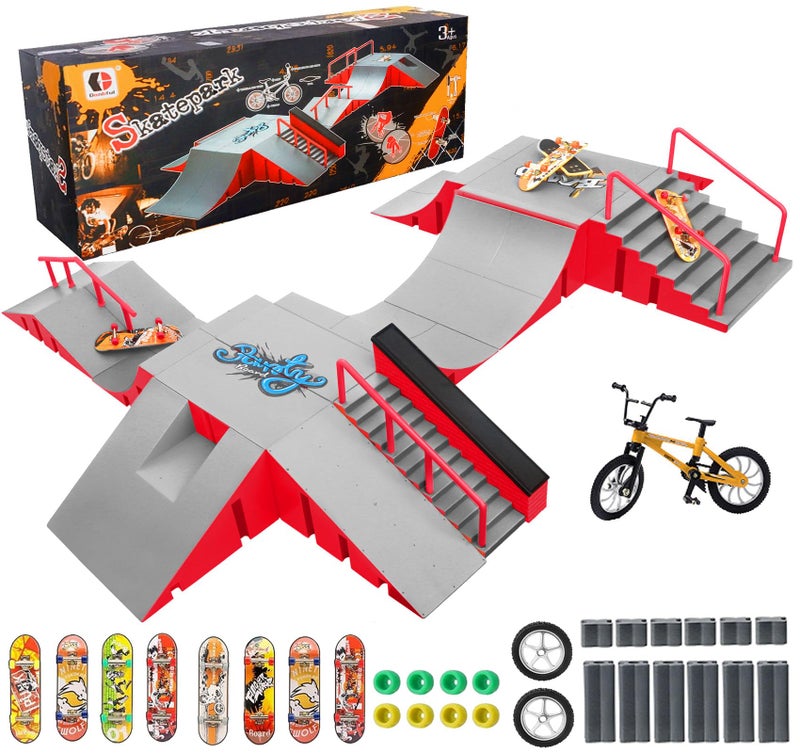 RNGODO Finger Skateboard Park Kits14in1 Bigger Finger Skateboard Ramp Set with 14 Ramps8 Fingerboards1 Finger Bike Skate Park KitFingerboard Skatepark Half Pipe Toys Gifts for Ages 3 - Image 2