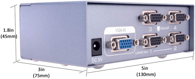 D-tech Powered 4 Port VGA Splitter Box Video Distribution Duplicator for 1 PC to Multiple Monitors Projector - Image 5