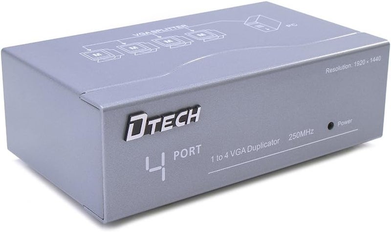 D-tech Powered 4 Port VGA Splitter Box Video Distribution Duplicator for 1 PC to Multiple Monitors Projector - Image 4